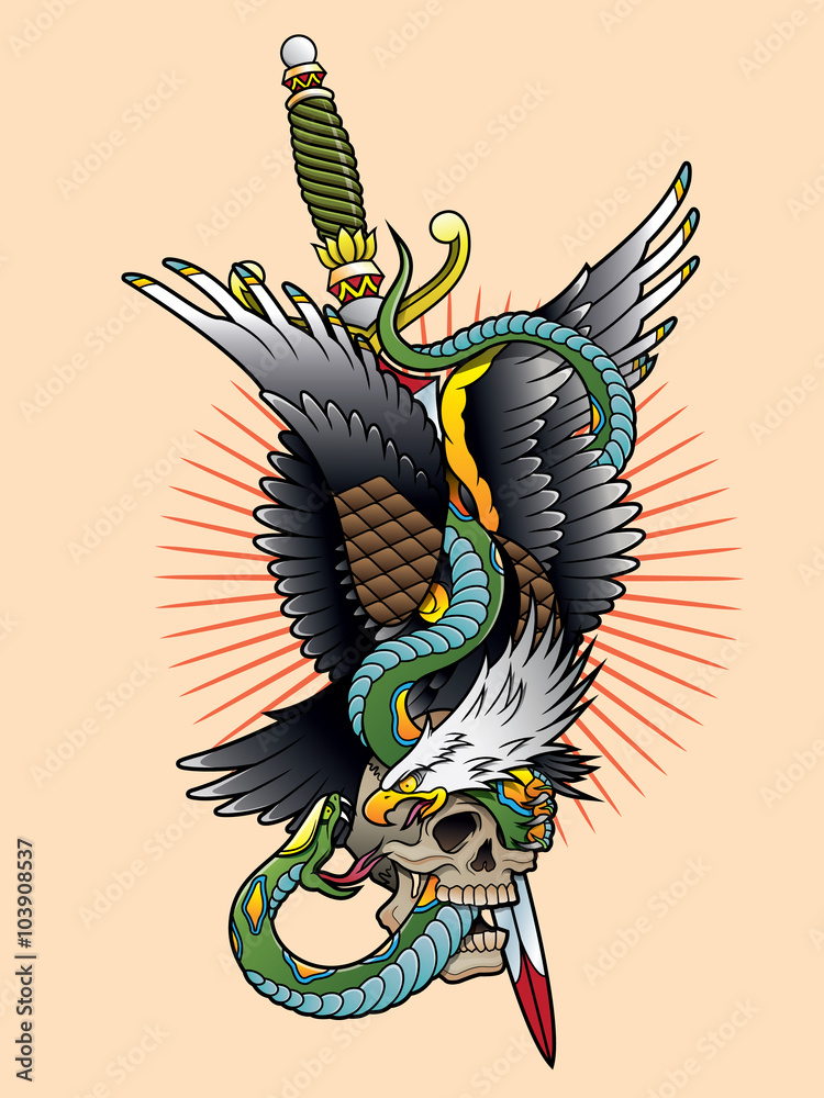 American Eagle Snake Tattoo Stock Vector (Royalty Free) 1456431158 |  Shutterstock