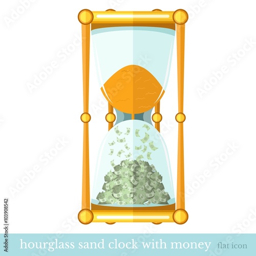 flat business icon sand hourglass with money bill on white