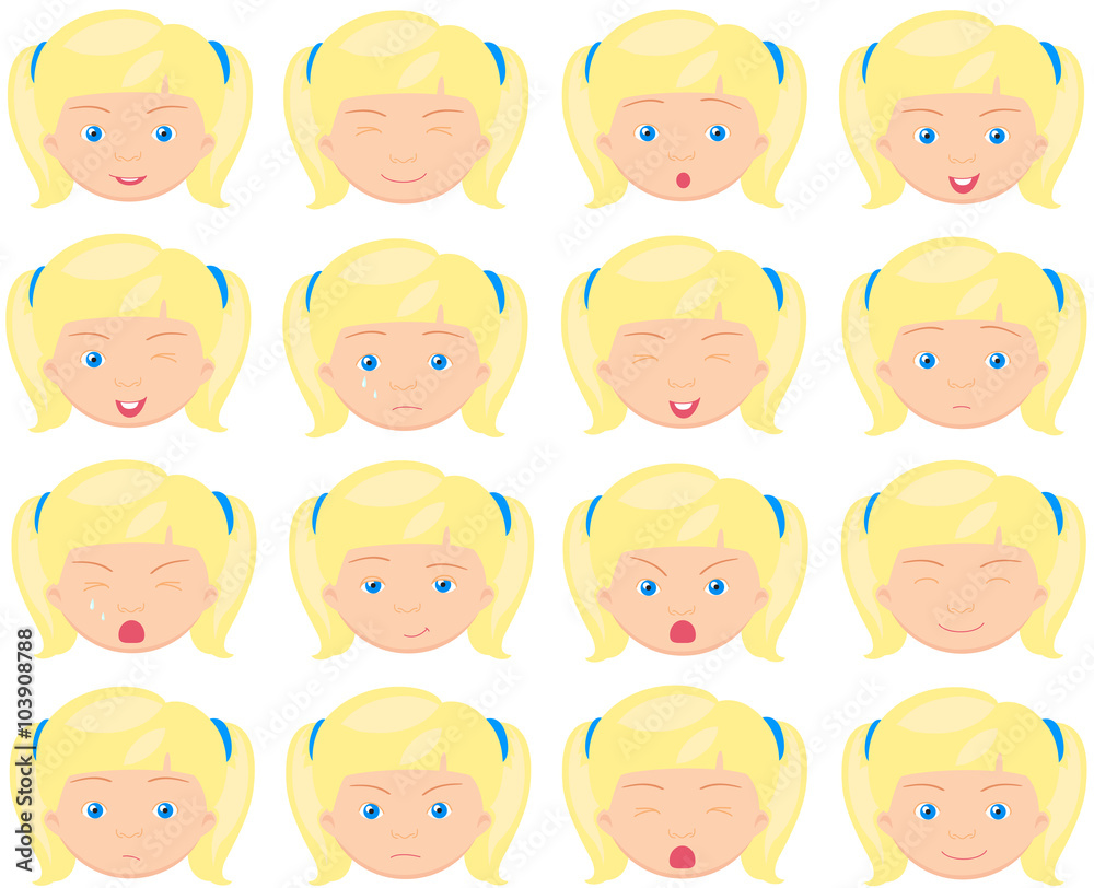 Girl emotions: joy, surprise, fear, sadness, sorrow, crying, lau Girl emotions: joy, surprise, fear, sadness, sorrow, crying, lau