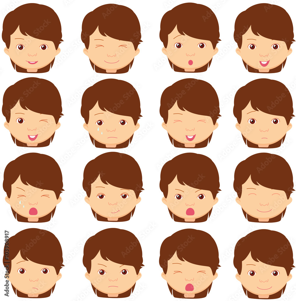 Brunette girl emotions: joy, surprise, fear, sadness, sorrow, cr Brunette girl emotions: joy, surprise, fear, sadness, sorrow, cr