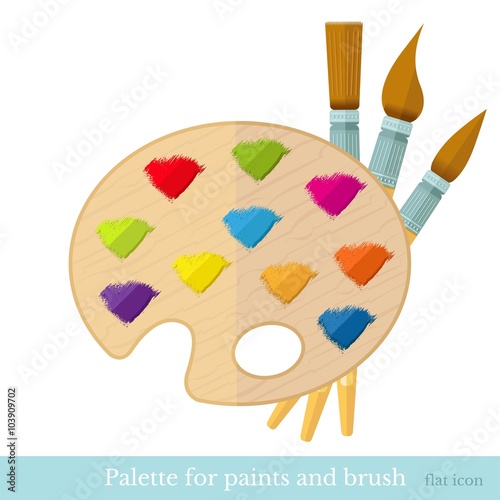 flat icon paintbrushs with all colour brushstroke on palette isolated on white