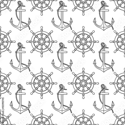 Vector seamless pattern with anchors and ship's wheels