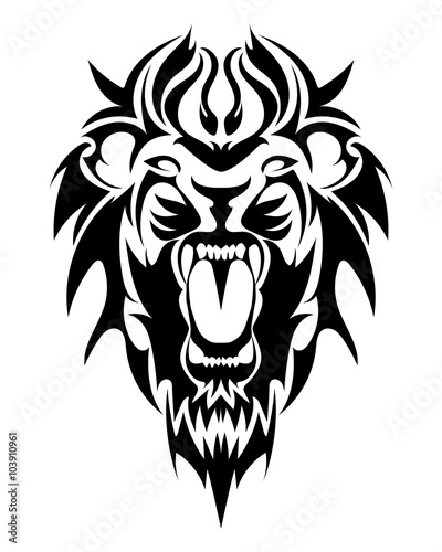 Lion's Head in the form of a stylized tattoo