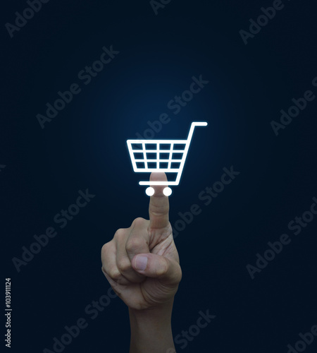 Hand click businessman icon over blue background, Connection con