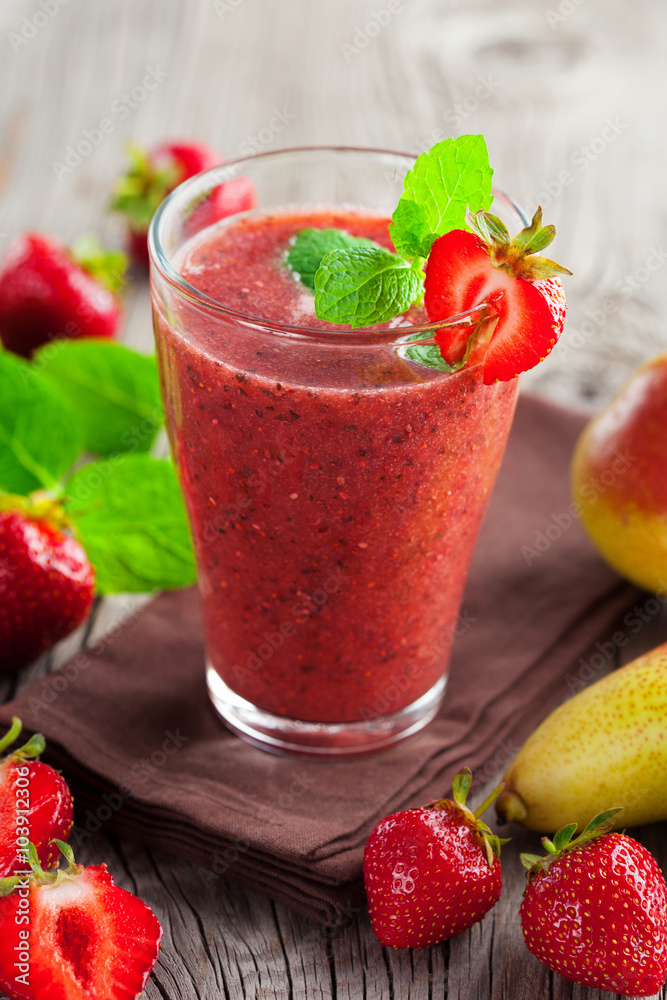 Strawberry smoothie in a glass Strawberry smoothie in a glass