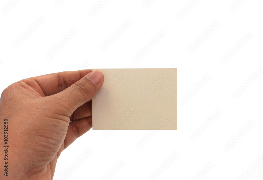 hand holding blank business card in hand. Isolated on white hand holding blank business card in hand. Isolated on white