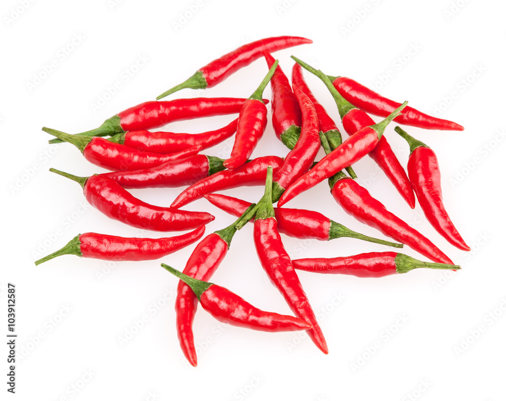 Red chili peppers isolated on white background