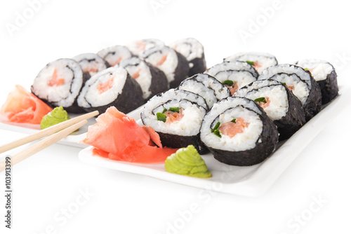 Closeup of sushi rolls