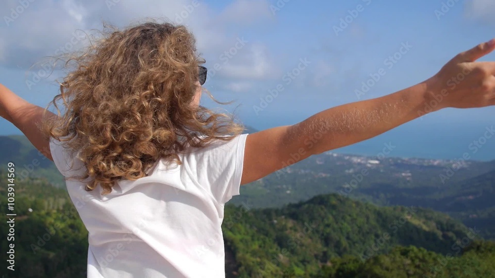 Healthy Sporty Woman with Arms Outstretched Reach the Top Healthy Sporty Woman with Arms Outstretched Reach the Top