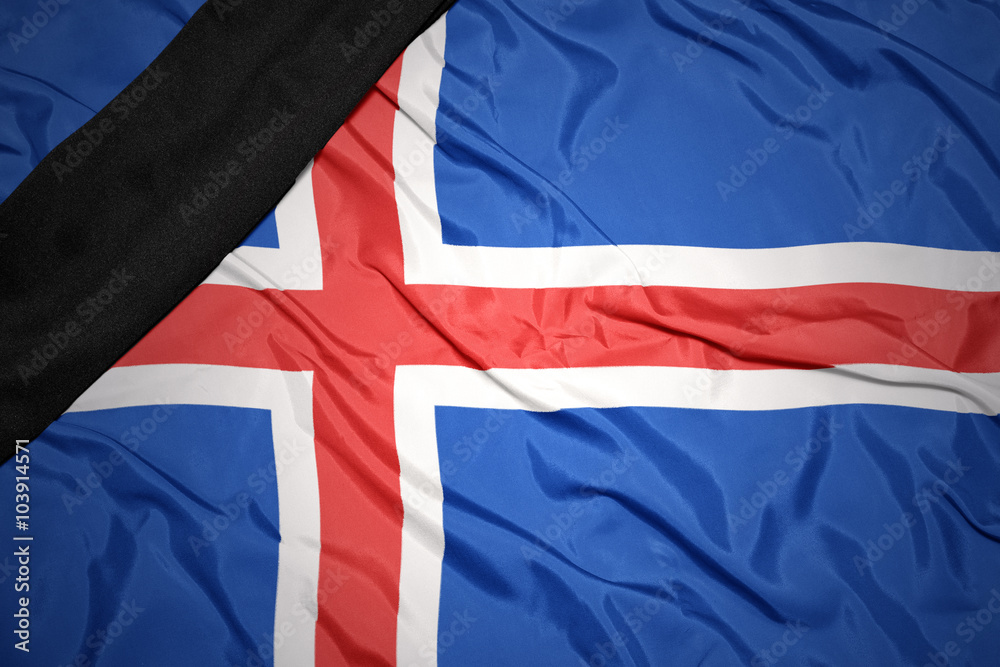 national flag of iceland with black mourning ribbon national flag of iceland with black mourning ribbon