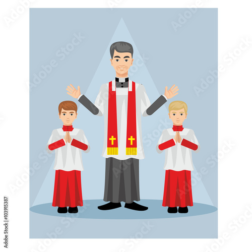 Catholic priest in a cassock with children  