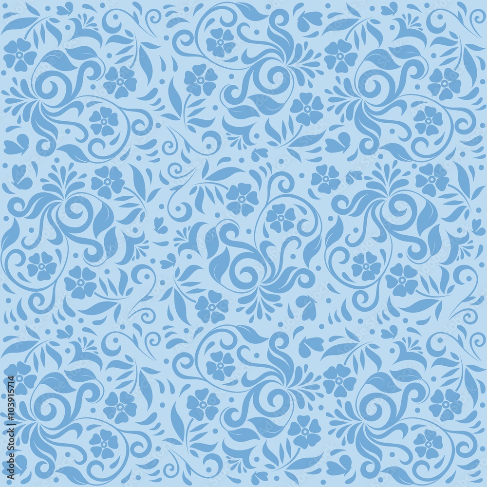 Blue Ornamental Floral Seamless Pattern