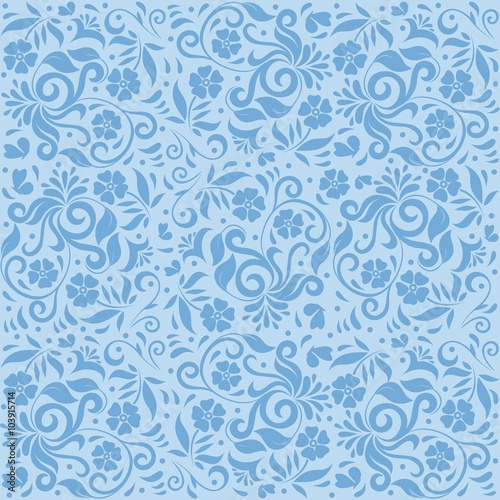 Blue Ornamental Floral Seamless Pattern