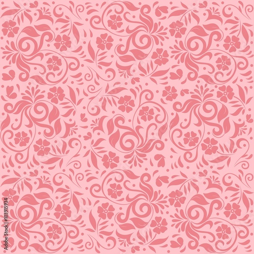 Fototapeta Naklejka Na Ścianę i Meble -  Red Ornamental Floral Seamless Pattern