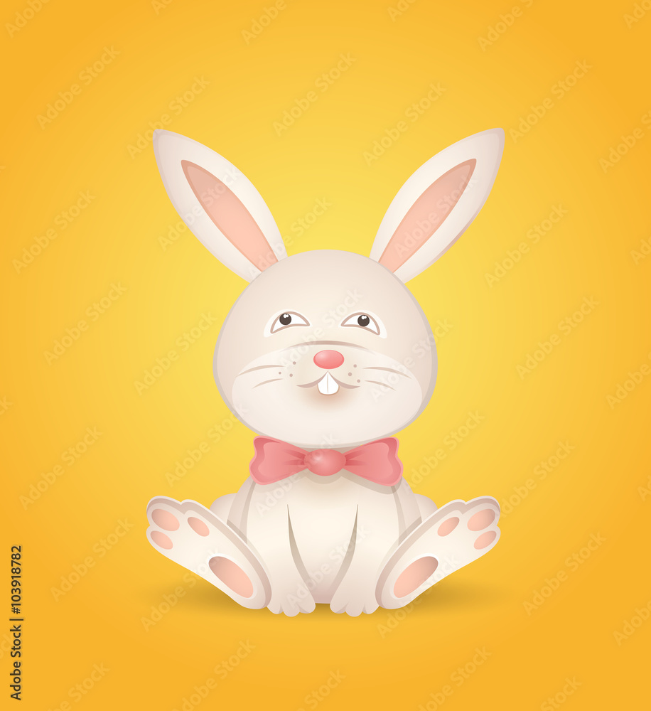 Obraz premium Sitting rabbit with a red bow