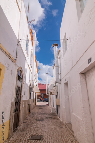 Outdoor view of the typical architecture of the cubist city of Olhao, Portugal.
