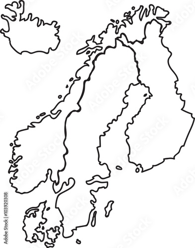 Freehand sketch Nordic counties map on white background. Vector illustration.