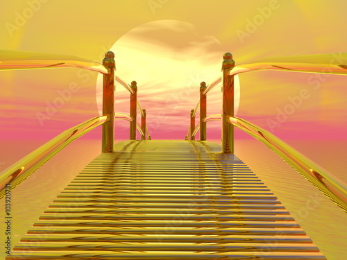 Golden bridge to sun - 3D render