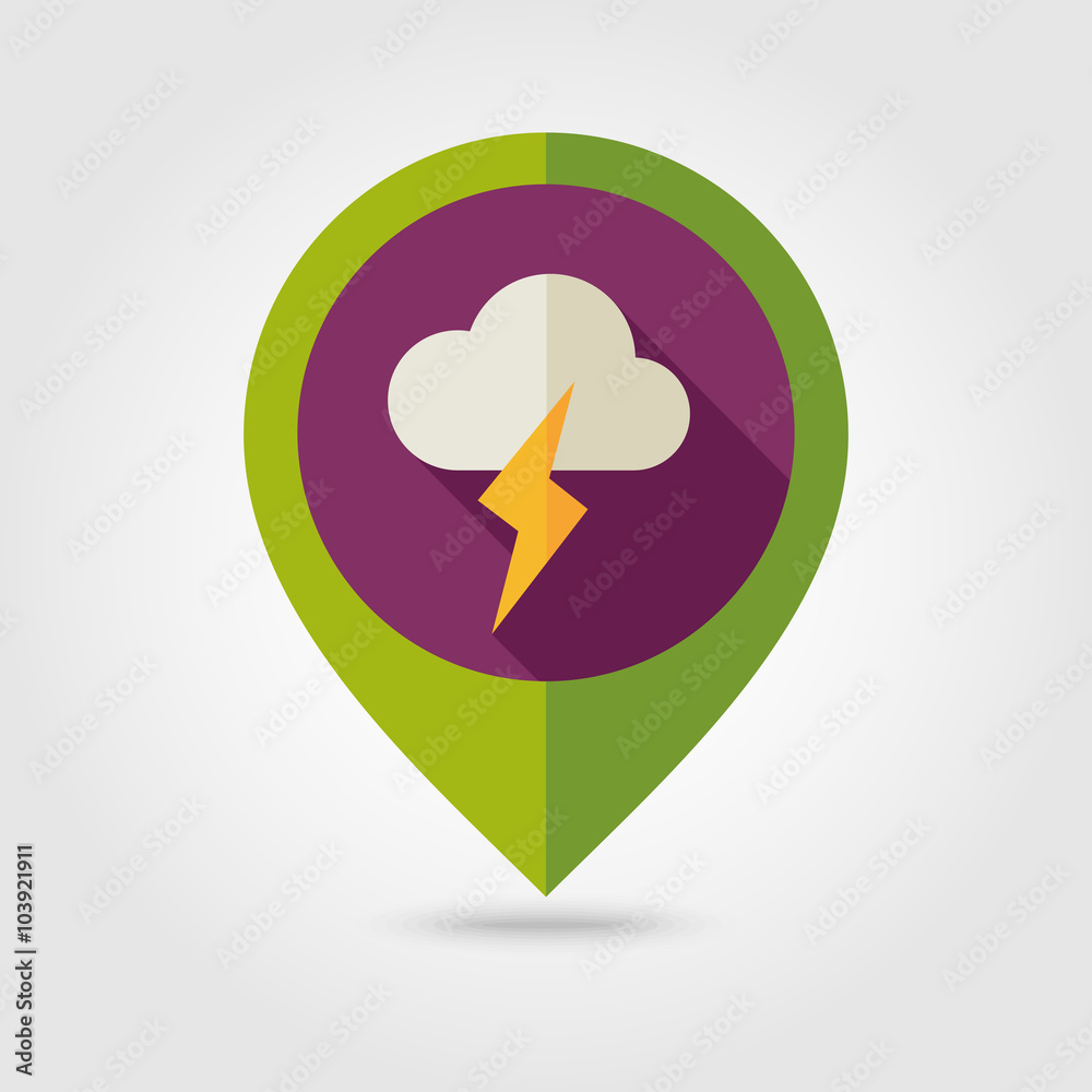 Cloud Lightning flat pin map icon. Weather Cloud Lightning flat pin map icon. Weather