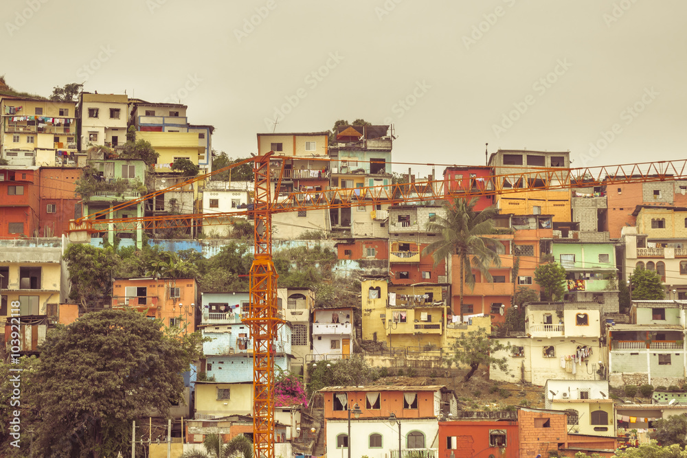 Colored Old Houses at Cerro Santa Ana in Guayaquil Ecuador