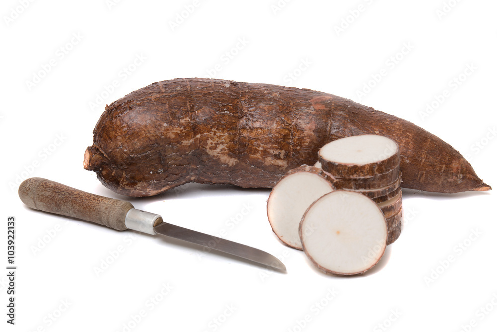 Fototapeta premium Cassava root isolated on a white background