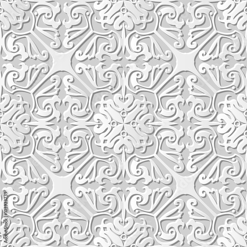 Vector damask seamless 3D paper art pattern background 262 Cross Spiral Kaleidoscope 