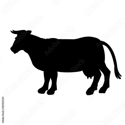 Black silhouette of cow isolated on white background. Simple flat vector illustration, EPS 10.