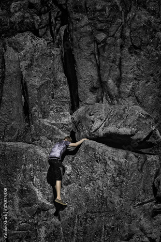 A rock climber, bouldering in Missouri