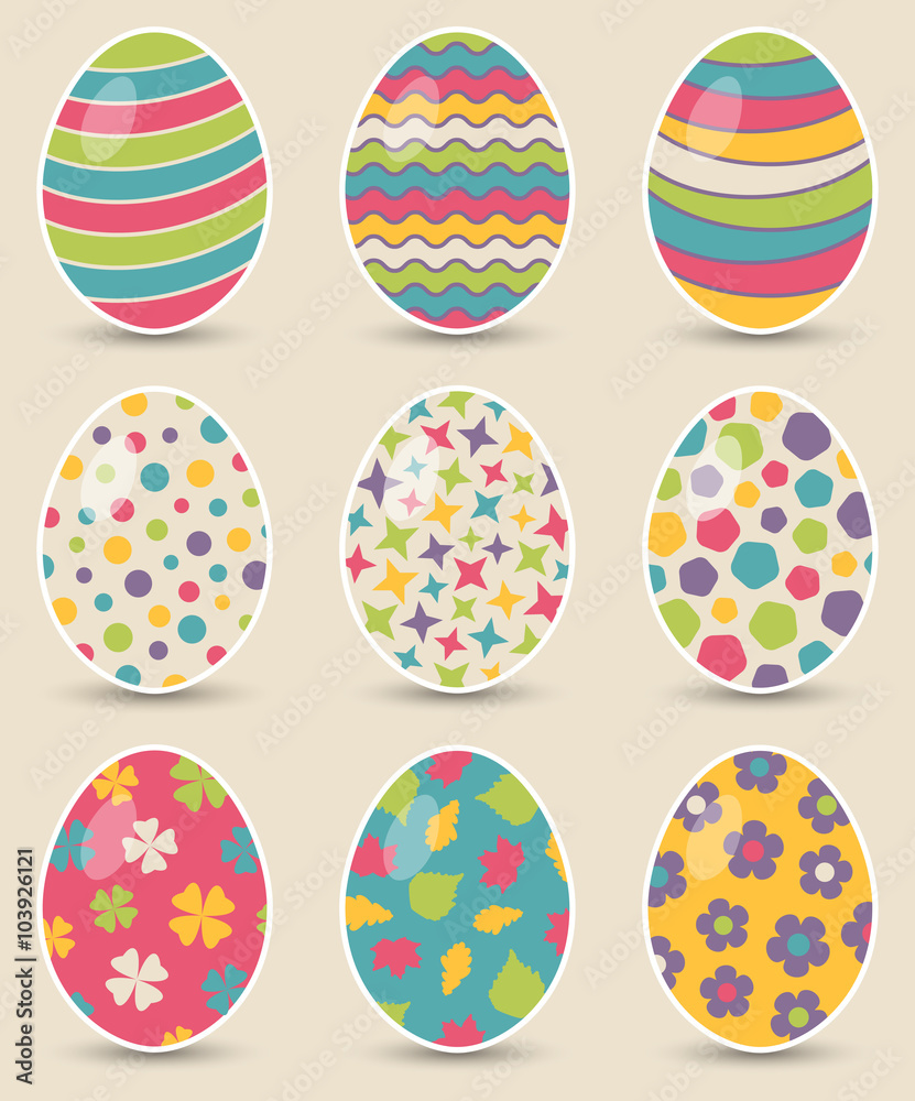 Set of nine colorful easter eggs