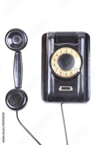 contact us concept rotary phone isolated on white background