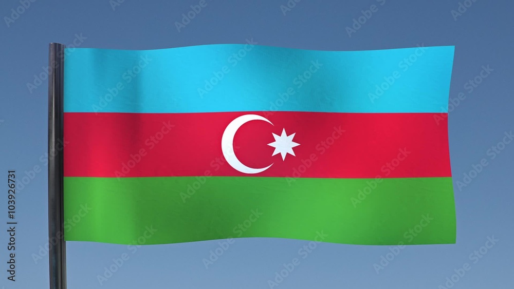 Looping Flag of Azerbaijan against a clear blue sky Looping Flag of Azerbaijan against a clear blue sky