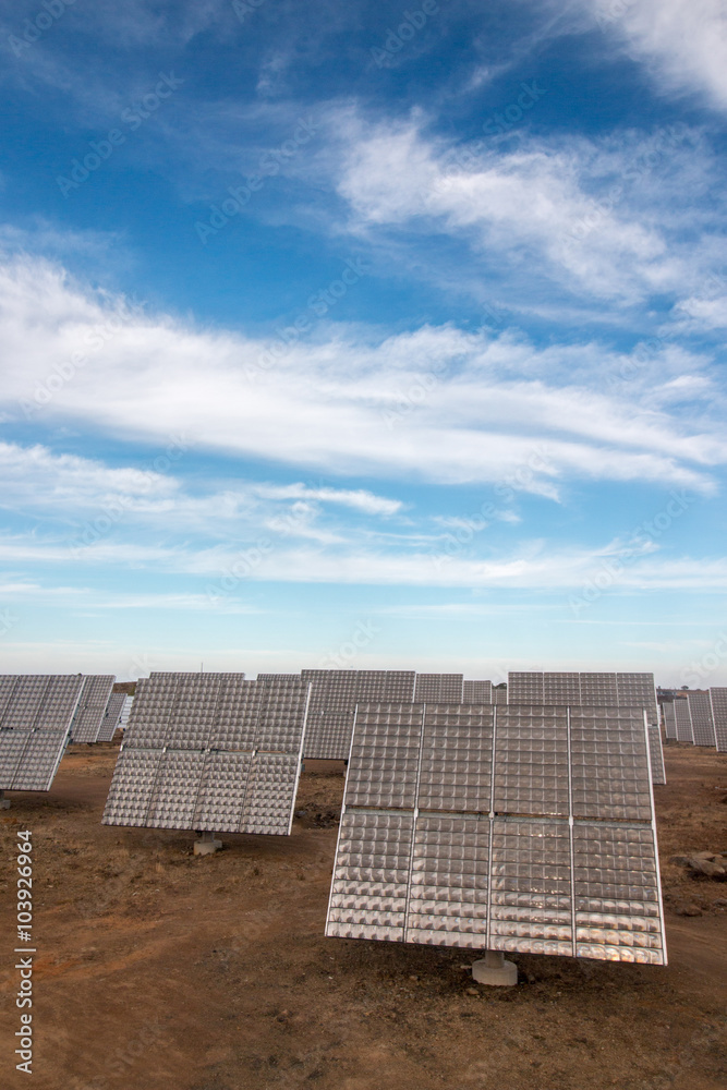 Field of photovoltaic solar panels gathering energy. Field of photovoltaic solar panels gathering energy.