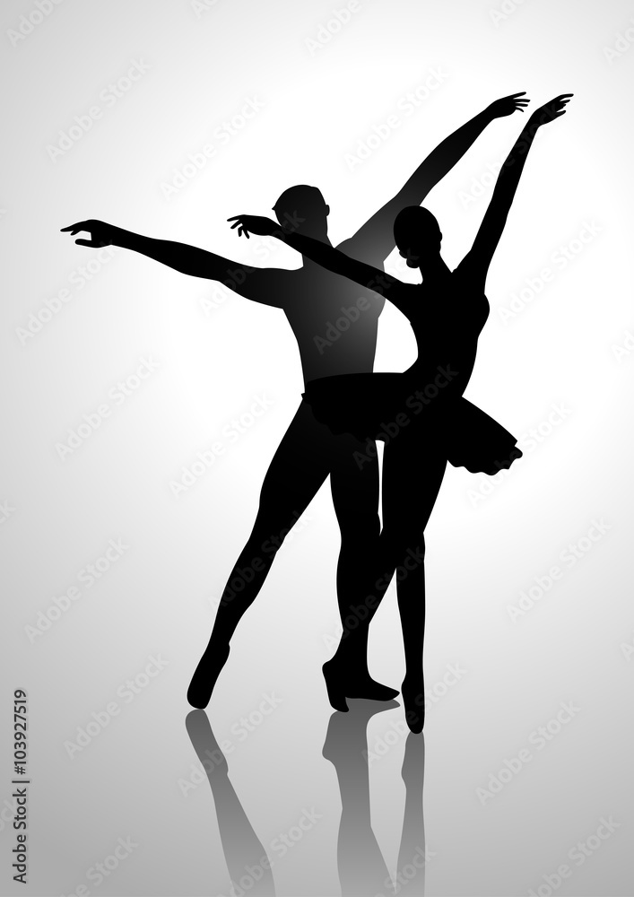 Silhouette illustration of a couple dancing ballet