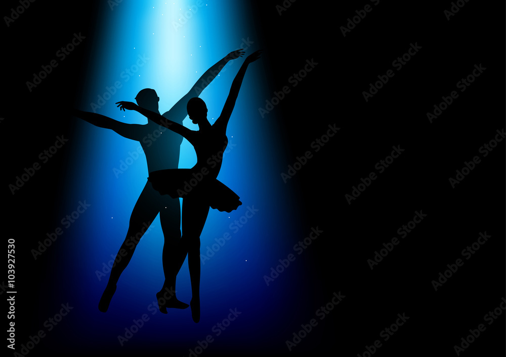 Silhouette illustration of a couple dancing ballet
