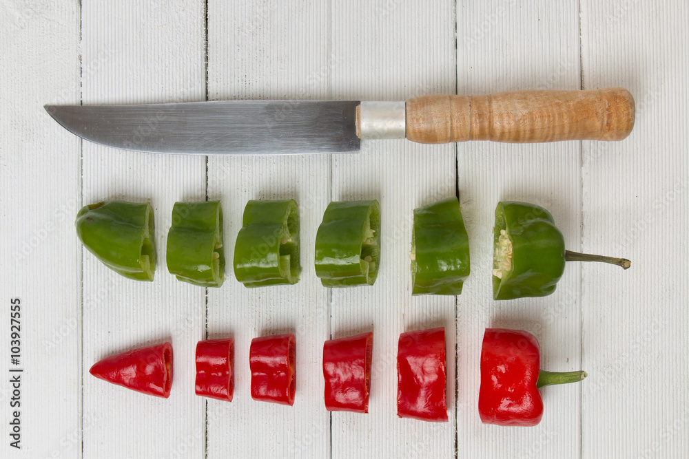 Fresh cayenne sweet peppers sliced in pieces