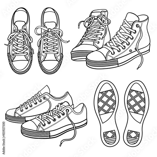 Vector set of bright sneakers isolated on white