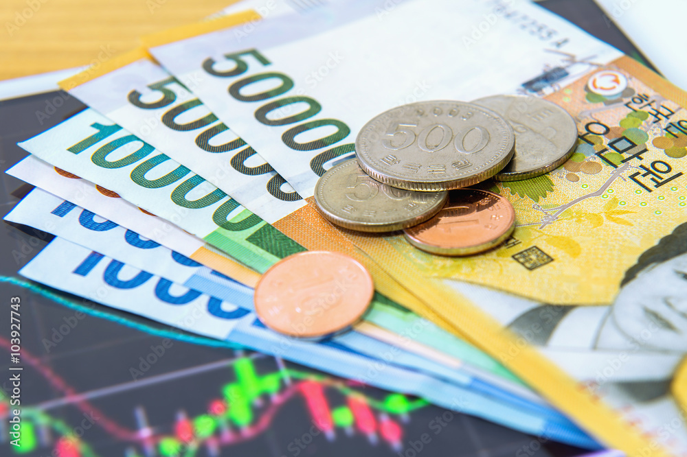 South Korean won currency and finance business. Business concept South Korean won currency and finance business. Business concept