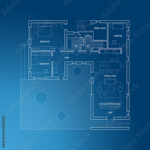 Architectural blueprint with plan.