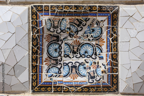 Ceramic pattern in Park Guell, Barcelona, Spain