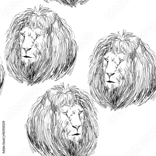 Fototapeta Naklejka Na Ścianę i Meble -  Vector sketch lion head on white background