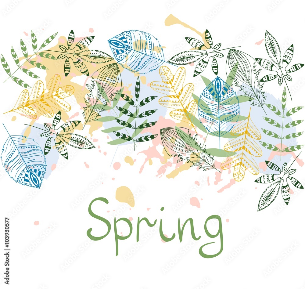 abstract spring leaves. Hand drawn vector illustration abstract spring leaves. Hand drawn vector illustration