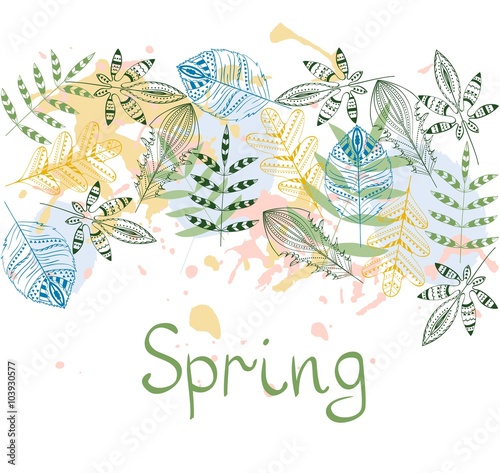 abstract  spring leaves. Hand drawn vector illustration