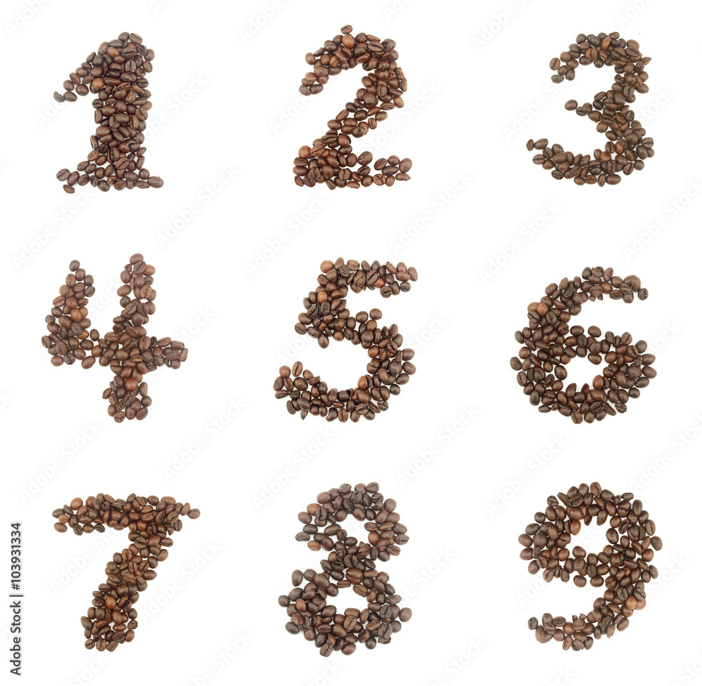 Number set made of coffee beans - numbers 1,2,3,4,5,6,7,8,9 Number set made of coffee beans - numbers 1,2,3,4,5,6,7,8,9