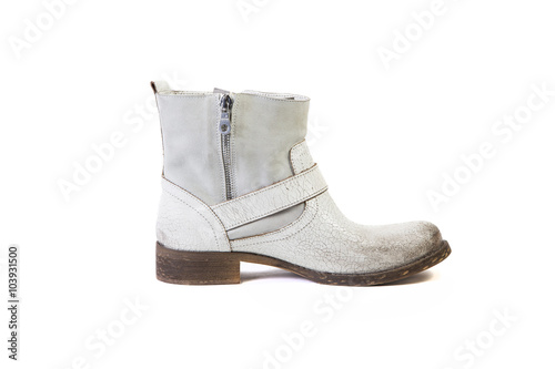 White spring boots for women shoes on a white background, online shop