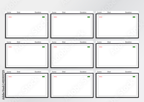 Camera viewfinder storyboard template 9 frame