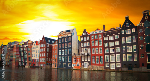 Canvas Print one of the most famous European city of Amsterdam. The capital o