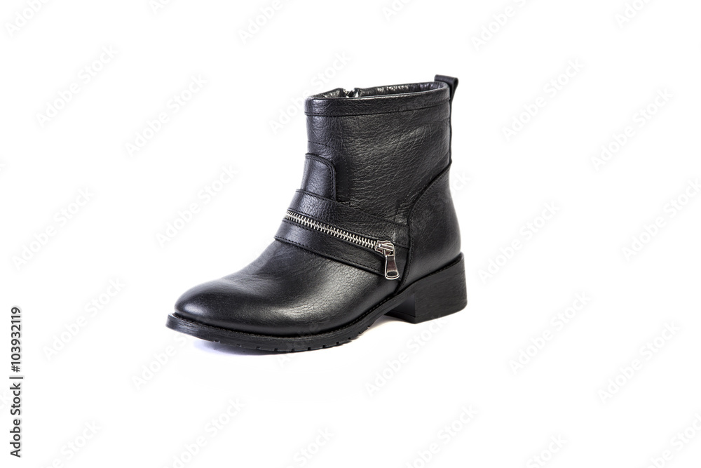 Spring leather boots on a white background, women's Italian leather shoes