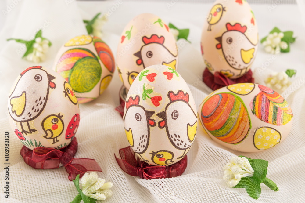 Chicken decorated Easter eggs Chicken decorated Easter eggs