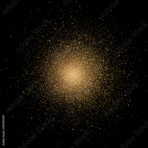 Particle explosion effect. Golden glitter texture. Supernova star implosion. Vector.