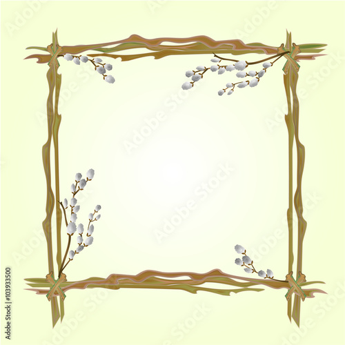 Frame pussy willow branch spring background vector